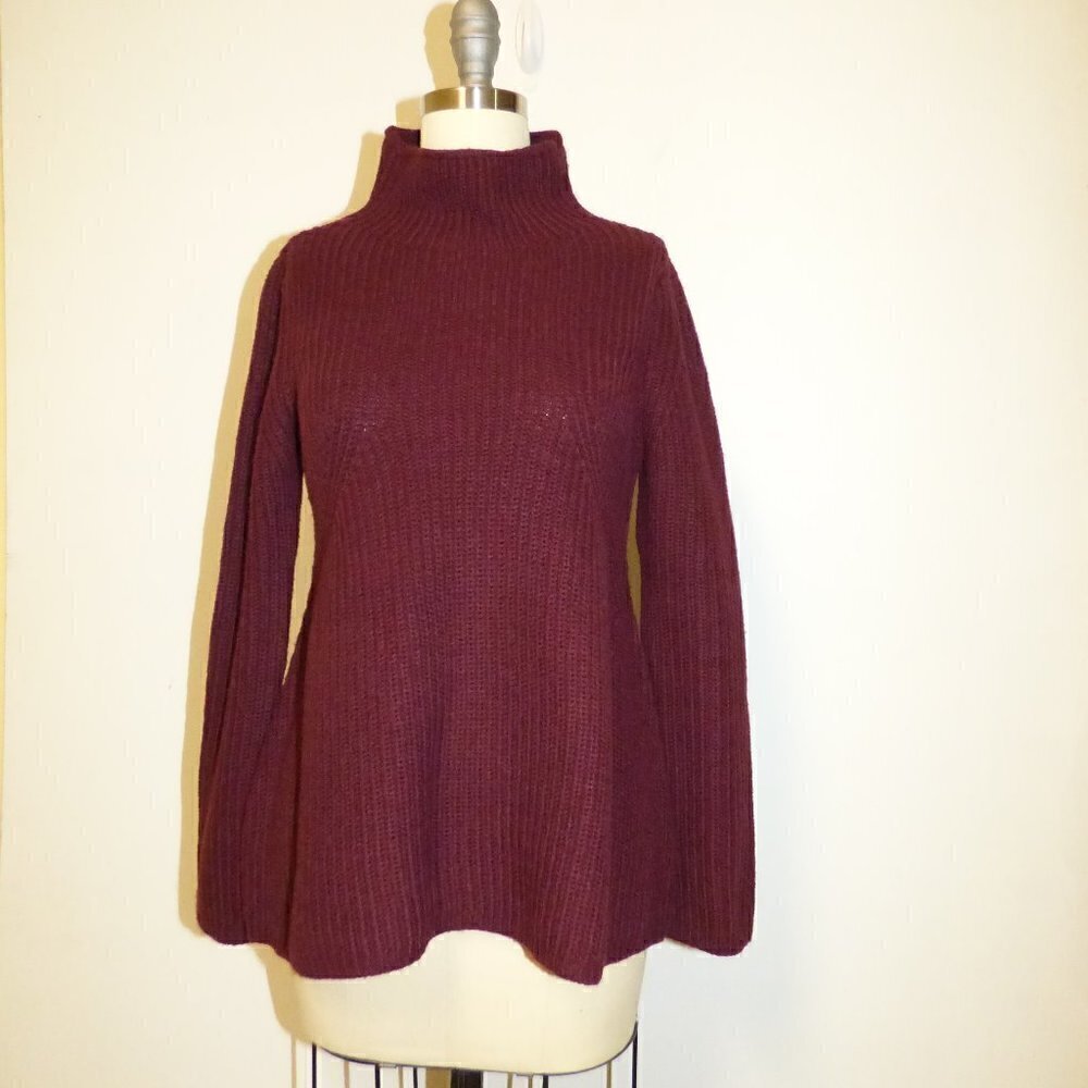 RDI Knit Peplum High Mock Neck Sweater Maroon XSP Boho Chic Cabincore Casual